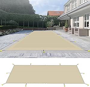 Coarbor 18'x30' Winter Pool Safety Cover Rectangle Mesh Pool Cover Durable Inground Safety Pool Cover for Inground Swimming Pool, Beige