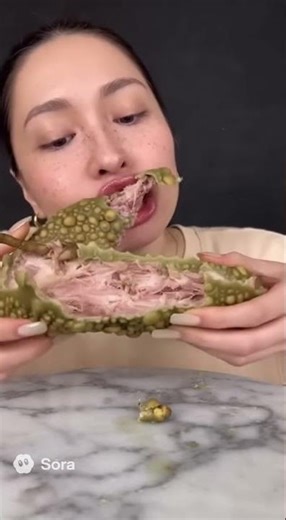 ASMR Woman Eating GIANT Alien Fruit Pod (Wet Crunch & Fleshy Tearing Sounds)