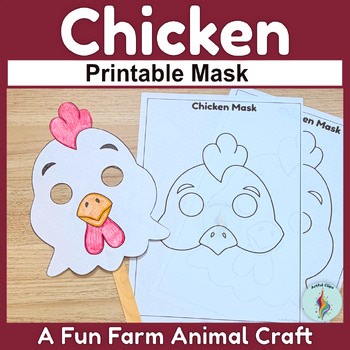 Chicken Mask Preschool Dramatic Play Printable Craft, Farm Animal Coloring Sheet