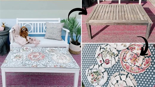 Easy DIY Mosaic Table Using Broken Dishes