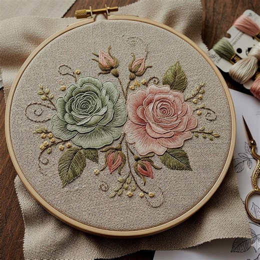 Sage Blush Rose Embroidery Pattern, Romantic Floral Wreath Hoop Art (digital Download) - Etsy