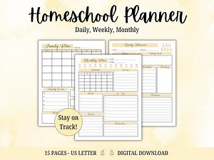 Homeschool Daily, Weekly, and Monthly Planner for Kids in Yellow Watercolors - Etsy