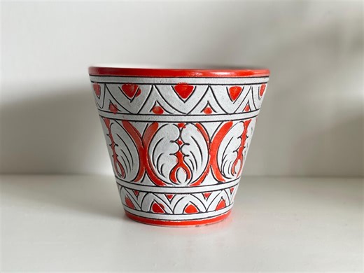 Italian Planter, Glazed Ceramic in Orange and White With Dark Incised Decoration. 1960s/70s Vintage, Typical Conical Shape. - Etsy UK