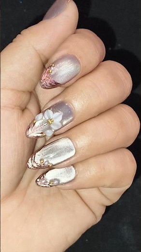 ✨ 3D Flower Nail Design | Easy Almond Shape Nails #shorts #nails #nailart #feed #nailgelart #reels