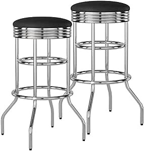 TRINITY Heavy Duty 30-Inch Backless Swivel Bar Stool for Kitchen, Garage, or Workshop, Chrome Finish with Faux Leather Seat, 2 Pack, Black