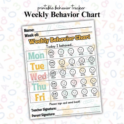 Printable Weekly Behavior Chart for Kids: Classroom Management (digital Download) - Etsy