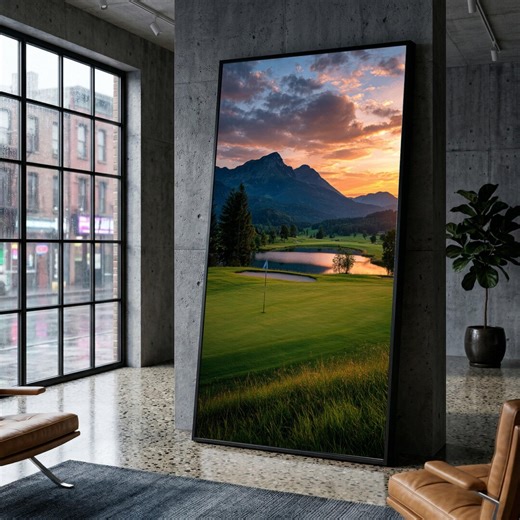 Sunset Golf Course Canvas Wall Art, Mountain Landscape Painting, Scenic Nature Canvas, Tranquil Evening View, Green Field Wall Decor - Etsy