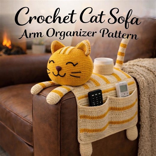 Crochet Cat Sofa Arm Organizer Pattern PDF – Couch Remote Holder, Chair Arm Caddy - Etsy