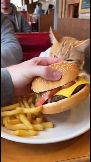 Orange Cat Delivers Burger & Fries - Steals ALL the Fries! 🐱🍔🍟😹