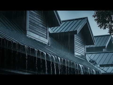 Intense Rain & Thunder on Weathered Tin Roof in Dark Woods at Night