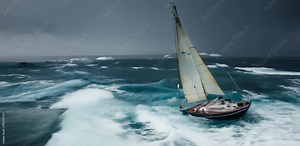 sailboat, rough, sea, waves, adventure, maritime, ocean, sailing, water, navigation, boat, storm, yacht, travel, nautical, challenge, marine, ship, voyage, dramatic, coast, weather, watercraft, journe