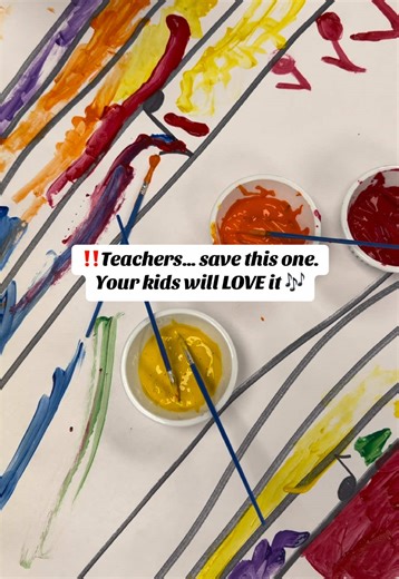 Simple setup idea: • butcher paper • drawn music staff notes • paint brushes • music playing in the background Then invite children to paint the music 🎶 #preschool #earlychildhoodeducation #prek #processart #teachersoftiktok