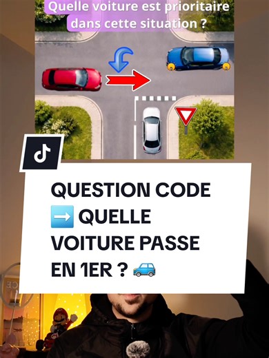 Hello ! 🫡 ⬇️ CODE DE LA ROUTE ⬇️ Qui passe en 1er, la voiture bleue, la rouge ou la grise ? 🚙 🚘 😌 #codedelaroute #permisdeconduire #code