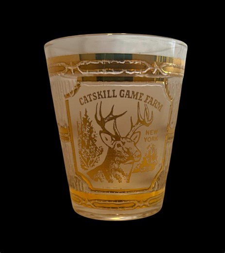 Catskill Game Farm Souvenir Shot Glasses - Rare Design - Gold and Etched Glass - Catskill Mountains Memorabilia - Etsy