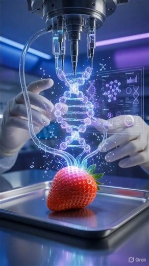 🧪 Extracting Glowing DNA from a Strawberry in a Futuristic Lab 🔬✨#DNA #Strawberry #SciFi #aivideo