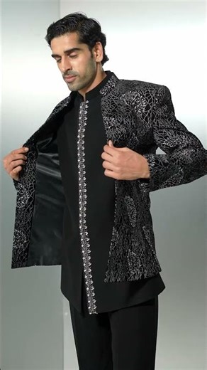 Royal Black Sherwani for Groom | Luxury Wedding Outfit | White Hanger