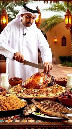 Bahraini Big Piece of Camel Roast | Traditional Muhammar Rice, Dates & Laban Feast 🍖✨