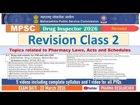 MPSC Drug Inspector Exam preparation Revision class 2 II Jurisprudence Laws #mpsc #druginspector