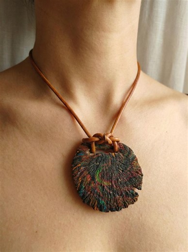 Distressed Polymer Clay Pendant Necklace, Rustic Earth Tones, Boho Jewelry - Etsy
