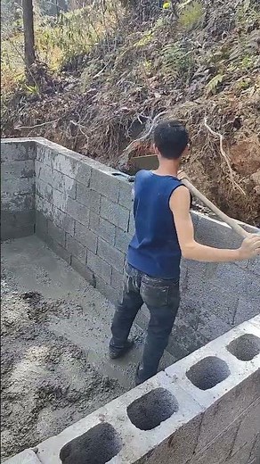 Building a Square Pool by Pouring Mortar into Hollow Bricks