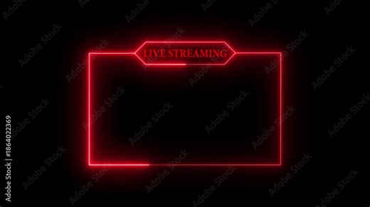 Live streaming neon text box frame overlay animation. 4k video