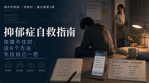 抑郁症自救指南：抑郁情绪快撑不住时，这6个方法能先拉自己一把。脑内机制局｜抑郁科｜番外篇第3期