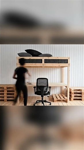 The Ultimate Small Room Hack: DIY Pallet Loft Bed & Workspace 🛠️✨ #StudioApartment #WorkspaceGoals