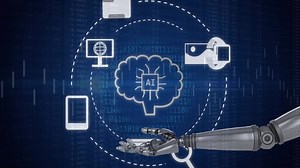 Animation of data processing and ai icons over robotic arm Premium Stock Video Footage