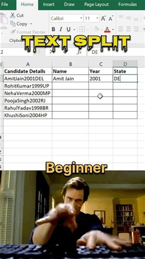 Split Any Text in Excel with One Shortcut Excel #ExcelShortcuts #ExcelTricks #FlashFill #DataEntry