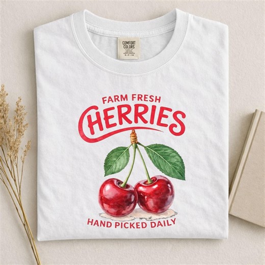 Farm Fresh Cherries Watercolor Shirt, Cottagecore Boho Summer Tee, Farmers Market Outfit - Etsy