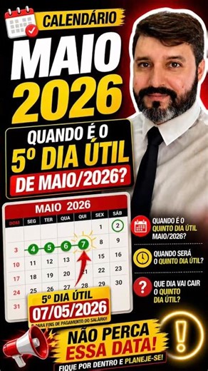 📅 Quando é o quinto dia útil de maio de 2026? Descubra a data do pagamento do salário!