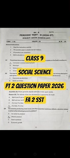 Class 9 Social Science PT 2 Question Paper 2026 | FA 2 SST | Greenfield Public School | Latest NCERT