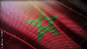 4k Morocco National flag slow waving with visible wrinkles in Moroccan wind blue sky seamless loop background.A fully digital rendering;animation loops at 40 seconds;smooth texture.
