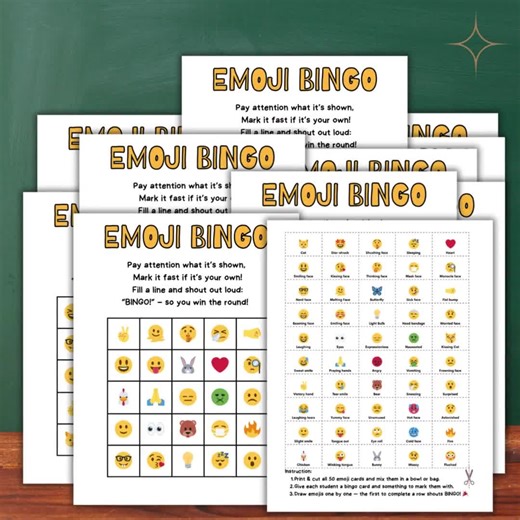 EMOJI Printable Bingo Cards - 8.5 x 11, 50 Different Cards, Printable Activities, Classroom Activity, Kindergarten Activity, kids party game