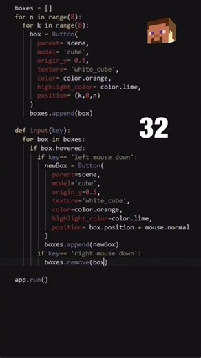Make Minecraft Clone Game in Just 34 lines of Code (Python) #short #minecraft