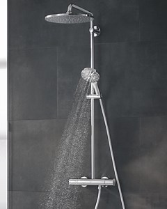 The GROHE Rainshower SmartActive hand shower spreads happiness! With a choice of spray patterns from refreshing Rain to stress-busting ActiveMassage, controlled by the SmartTip switch on the back of the head, your shower can be tailored to your mood. The brilliant finish combinations and cool, tactile styling will make any shower space sing and add to the sense of personal indulgence. https://fcld.ly/wqlcgtz | GROHE