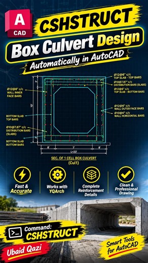 AutoCAD Box Culvert Section & Reinforcement Detailing | CSHSTRUCT LISP #autocad #civilskillhub