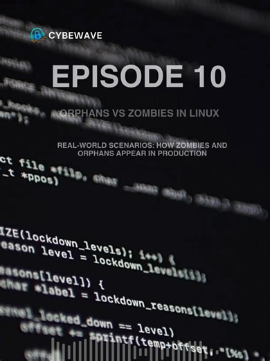 Cybewave Episode 10: Orphans vs Zombies | Chapter 4: Real-World Production Scenarios. Here’s where Linux theory becomes real. A few zombies won’t hurt… but in production, a buggy parent process can spawn workers and never reap them — and suddenly you’re drowning in zombie PIDs. No CPU spike, no RAM leak… yet the server starts failing to launch new processes, SSH logins break, cron stops working, and services become unstable. Meanwhile, orphans are the opposite story: the parent dies, the child k