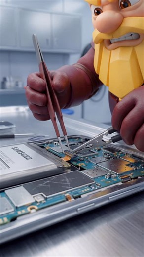 The Little Fixers | 3D Animation | He was still warm. Then the line went red… and stayed flat. Our Tech ER rescue van pulled the Samsung Galaxy S10 off the road and into... | Instagram