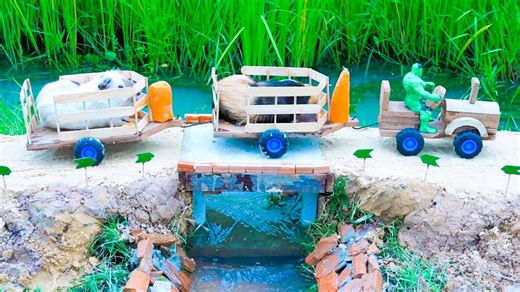 Watch this tiny truck build a real bridge! Mini truck & bridge construction