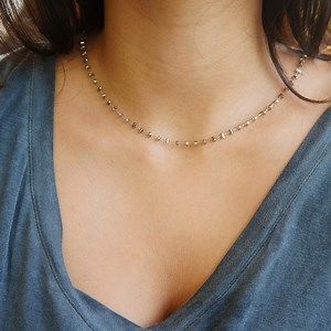 Dainty Hematite Beaded Necklace: Gold Layering Chain, Sparkly Black Stone - Etsy