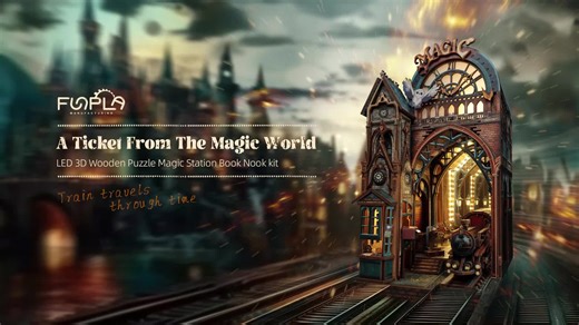 FUNPOLA LED 3D Puzzle Magic Station Book Nook Kit - Interactive 3D Wood Puzzle LED Magical Miniature with Infinite Extension Space - DIY Bookshelf Insert Decor Gifts