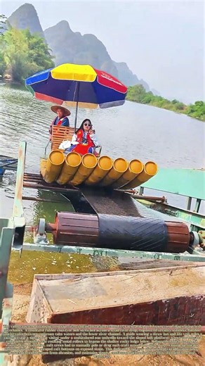 Conveying Rafts: Scenic Staff Uses Conveyor Belt To Float Bamboo Rafts Over River Drop Offstream