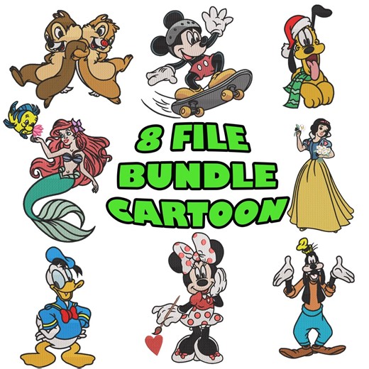 Bundle Emb, Cartoon Embroidery 8 File, Cartoons Embroidery 7size - Etsy