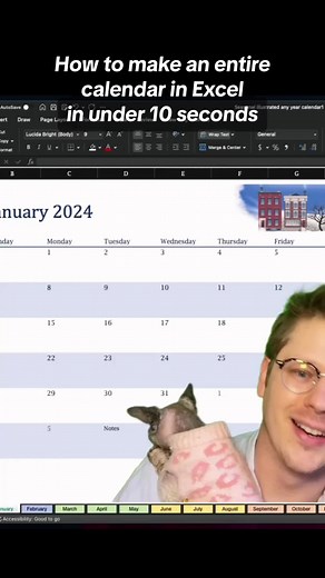 How to create a 12 month Excel calendar in 10 seconds. #Excel #exceltricks #spreadsheet #exceltutorial