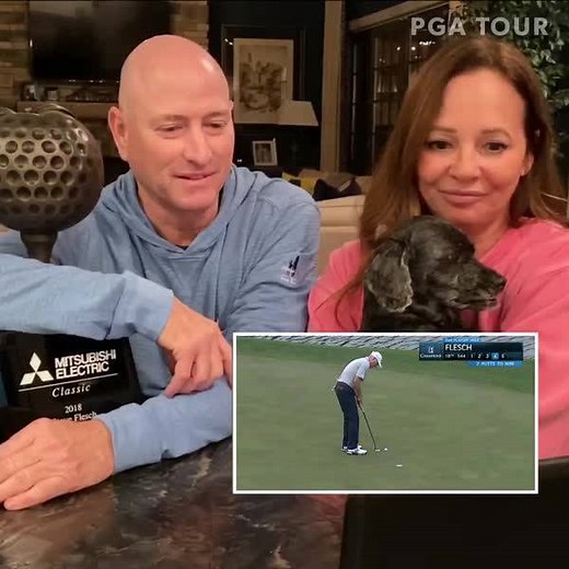 Winning moments made better with the one you love. 😍 Steve Flesch and his wife, Dina, (and Abby 🐶) relive his first win at 2018 Mitsubishi Electric Classic. | PGA TOUR Champions