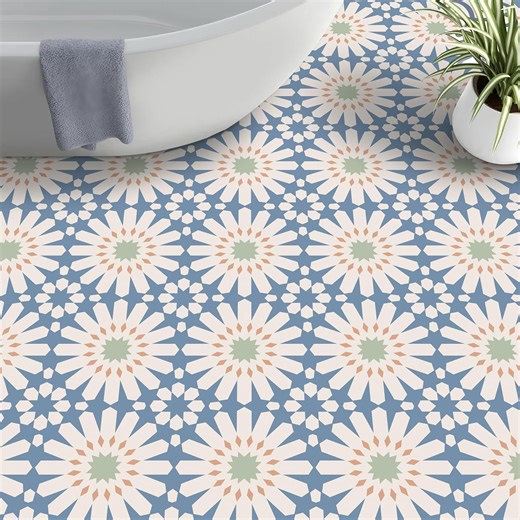 MORCART Peel and Stick Floor Tile - 20 PCS, 7.87" x 7.87" Vinyl Flooring - Waterproof Self-Adhesive Tile Sticker for Wall Backsplashes, Bathroom, Kitchen - Blue and White Floral Look