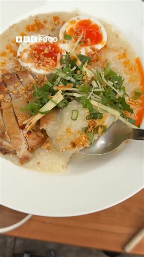 BBC Food | Fun, simple and delicious on Instagram: "Spicy chicken congee. The most comforting bowl of food imaginable. @justin_the_dustbin has shared his mum’s really quick, homestyle recipe to bring you back to life if you’re feeling ill. Search bbc.co.uk/food for spicy chicken congee or tap @BBCFood to visit the link in our bio. Save to My Food for later."