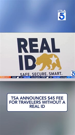 The Transportation Security Administration announced Monday that travelers who attempt to fly without a REAL ID or passport will have the option to pay a fee to get through airport security. Full story here: https://ktla.com/news/nationworld/tsa-announces-45-fee-for-travelers-without-a-real-id/ | KTLA 5 News