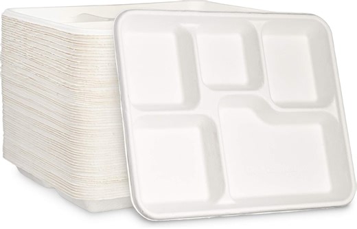 GUSTO Heavy Duty Paper Plates Bulk Rectangular Disposable Dinner Plates, 125-Pack White